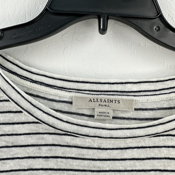 ALLSAINTS All Saints LINEN Cotton TOP T SHIRT Womens Striped Twist Hem S Relaxed - Picture 4 of 7
